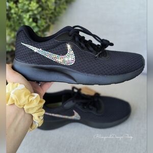 Womens Nike Black Tanjun Shoe Customized with Swarovski Crystal Rhinestones